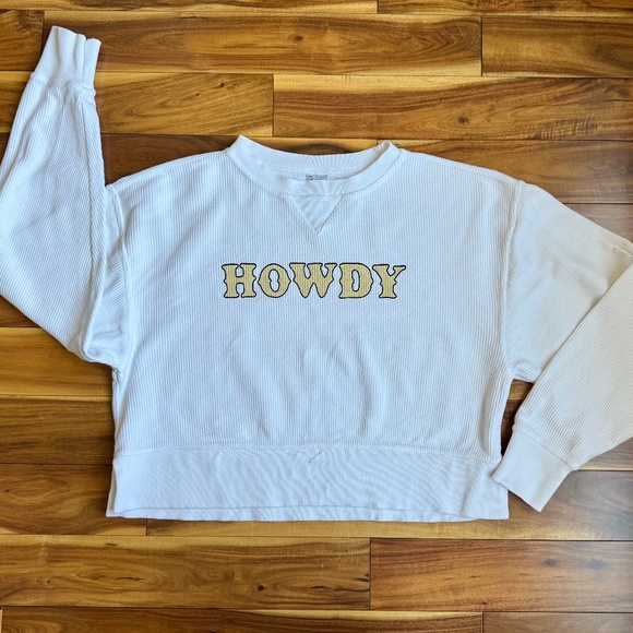 Chicka-d White Corded Boxy Pullover HOWDY Oversized in Small - Picture 7 of 7